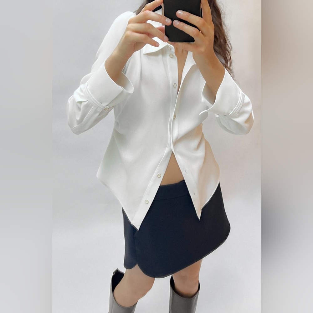 Zara Crepe Shirt With Side Ruching NWT